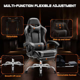 DUMOS Ergonomic Gaming Desk Chair – PU Leather Recliner with Footrest, Lumbar Support, Headrest, Fixed Armrests, Height Adjustable, 360?? Swivel, Grey, for Adults