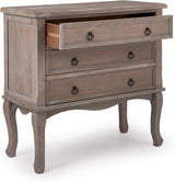 ClickDecor Thomas Antique Country Style Dresser Chest with 3 Drawers, Weathered Wood Nightstand Living Room Accent Furniture, Black Ring Handle, Curved Legs, Gray
