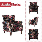 HULALA HOME Modern Wingback Accent Chair with Wood Legs & Removable Cushion, Comfy Upholstered Armchair with Nailhead Trim, Floral Pattern Single Sofa Chair for Living Room Bedroom, Blue