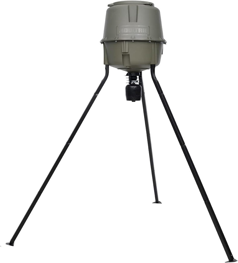 Moultrie 30 Gallon Spin Cast Deer Feeder Tripod 200 Pound Capacity Molded Plastic Tools-Free Assembly