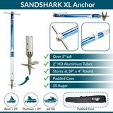 Ultimate XL Boat Sand Anchor by SandShark. Adjustable, Folds Up for Compact Storage. Screw Auger Design Holds & Protects Boats and Pontoons. Secures in Shallow Water, Beach, Sandbar w/Case