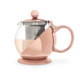 Pinky Up Rose Gold Wrapped Teapot – Tea Clear Glass Pot with Infuser Strainer and Tea Kettle for Loose Tea, 24 Oz